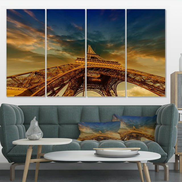 Dramatic Sky above Paris Paris Eiffel Towerin Paris - Cityscape Canvas Print