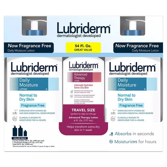 Lubriderm Daily Moisture Lotion for Normal To Dry Skin, Fragrance-Free 24 oz (Pack of 2)