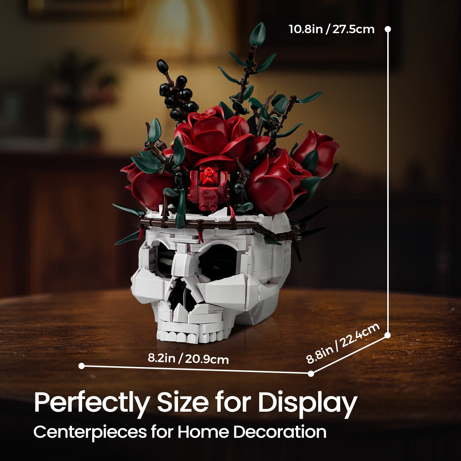 SupreOwls Skull Planter Pot, Gothic Skeleton, Building Block Set