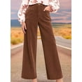 thumbnail image 4 of Women'S Corduroy Wide Leg Pants with Patch Pockets Casual Slim Fit Elastic Waist Trousers Brown XXL, 4 of 8