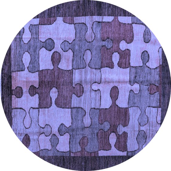 Ahgly Company Indoor Round Abstract Blue Modern Area Rugs, 8' Round