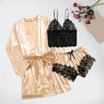 thumbnail image 2 of ASFGIMUJ Women' Silk Satin Pajamas Set 3Pcs Lingerie Floral Lace Sleepwear With Robe,Size S, 2 of 5