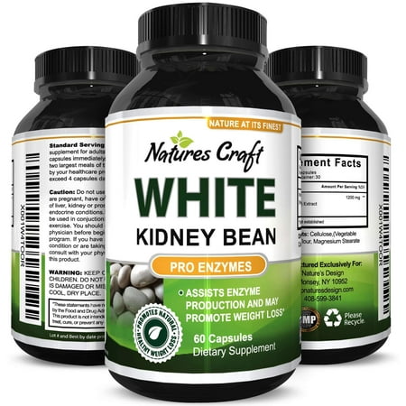 Natures Craft White Kidney Bean Supplement for Weight Loss Best Diet Pills and Carb Blocker Natural Fat Burner for Faster Slimming Potent Appetite Suppressant 60 (Best Natural Fat Burner Pills)
