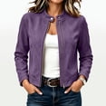 thumbnail image 1 of Yeglea Womens Fall Faux Suede Moto Jacket Full Zip Stand Collar Snap Buttons Long Sleeve Side Pockets Cropped Slim Fitted for Casual Daily Streetwear Evening Wear Purple,M, 1 of 4