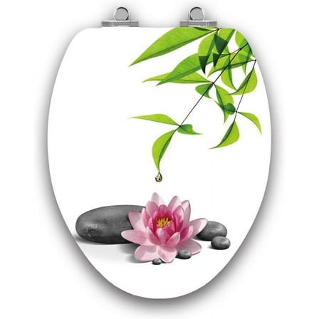 Topseat 6TS2E2112SL Art of Acryl Elongated Toilet Seat with Metal Hinges, Water Lily