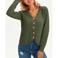 thumbnail image 3 of Women's Long Sleeve Button Down V‑Neck Knit Cardigan Scalloped Trim Sweater, 3 of 5