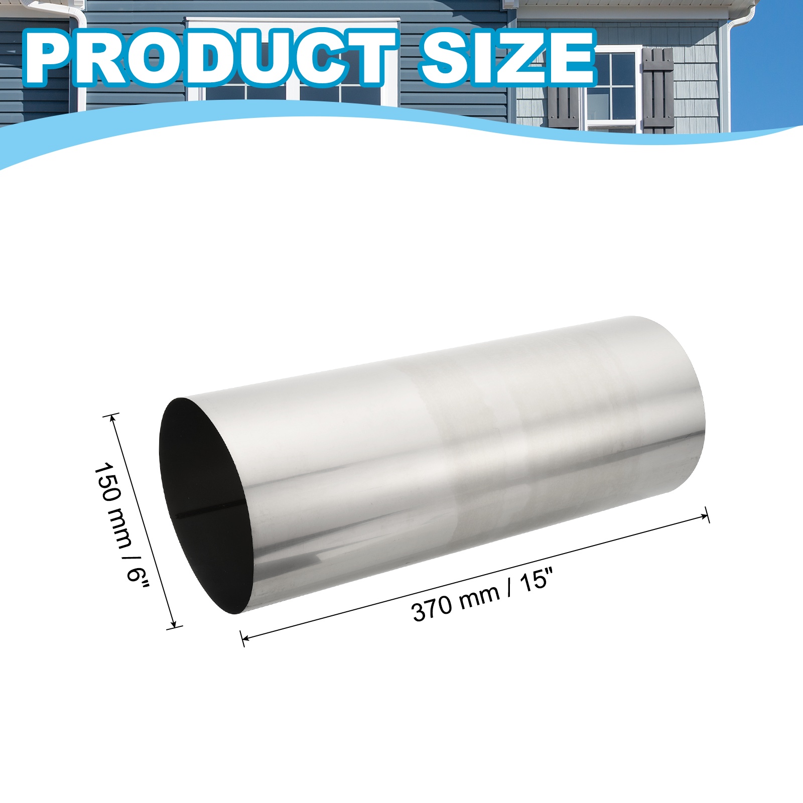 Uxcell 6 Inch Round Straight 15 Inch Long Stainless Steel Duct Exhaust Pipe