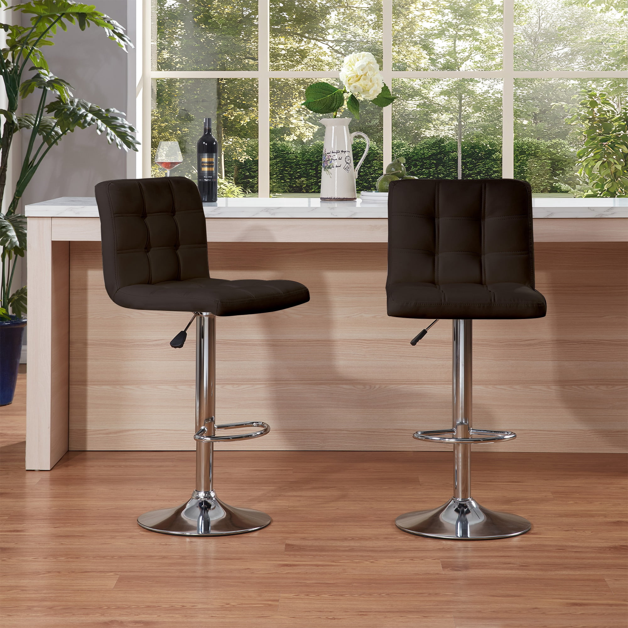 MAYEERTY Set of 2 Bar Stools, Adjustable Swivel Counter Height Stools,Brown