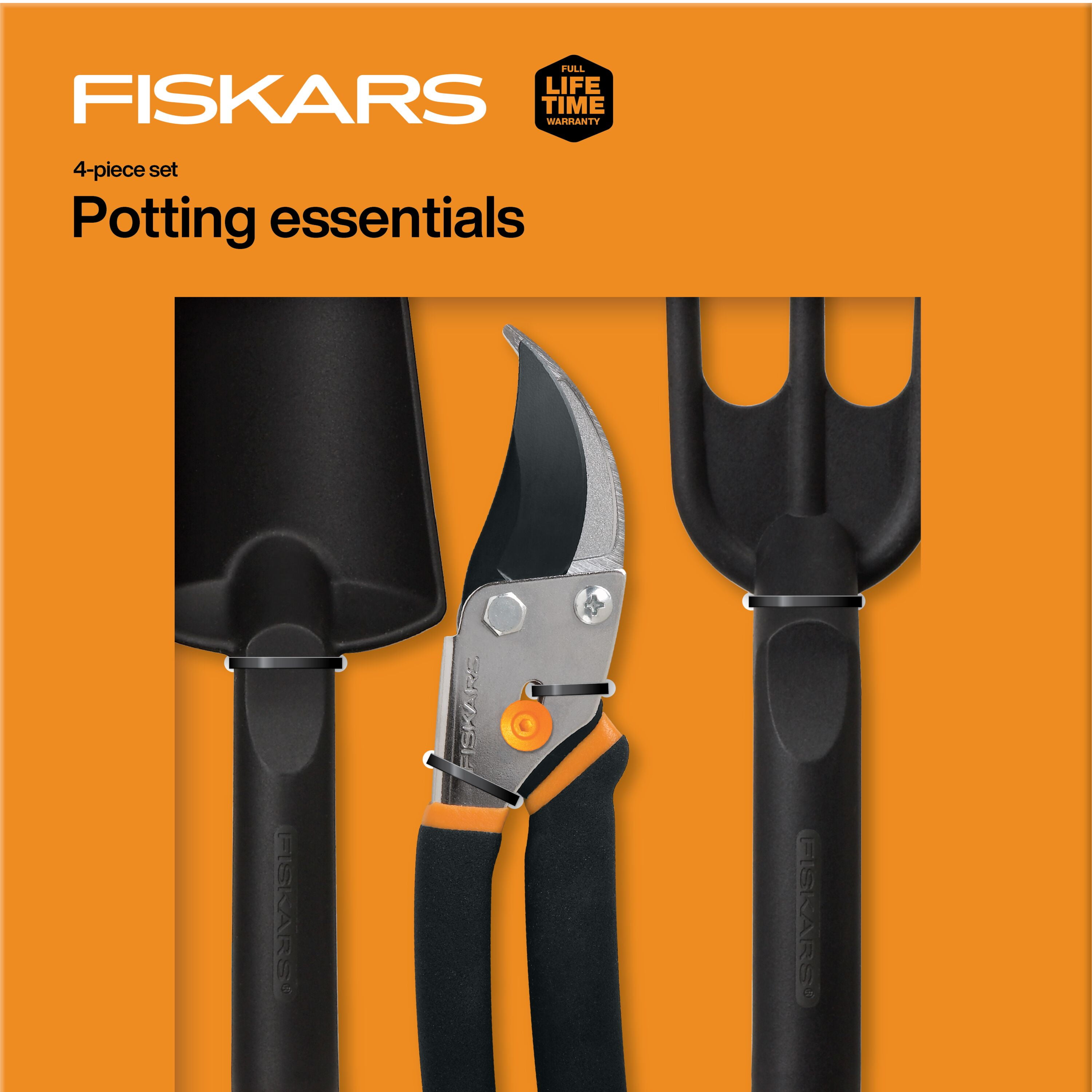 Fiskars House Plant Starter Tool Set with Set with Bypass Pruner, Trowel,  Cultivator, and L/XL Garden Gloves for Indoor Gardening (4 Piece Kit)