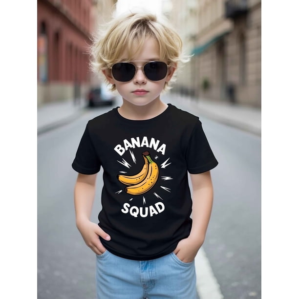 Banana Squad Youngsters' Bright Orange T-Shirt - Fun Graphic Print, Soft Polyester Blend, Short Sleeve, Round Neck Casual Summer Top for Boys & Girls
