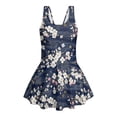 thumbnail image 4 of Xixirimido Plum Blossom Waves Blue Print Modest Girls’ Swimwear One Piece – Hawaiian Skirted Bathing Suit with Built-in Shorts, Sleeveless UPF 50+ Swimsuits, 5-6 Years, 4 of 7
