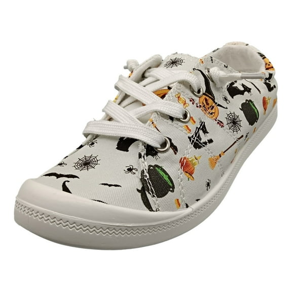 YLYL Halloween Sneakers for Women 2025 Fashion Pumpkin Skeleton Canvas Low Top Lace up Casual Walking Shoes