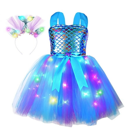 

Kids Child Baby Girls LED Light Princess Pageant Dress Sleeveless Carnival Party Tulle Tutu Dresses With Headband 2PCS Set Girls Athletic Outfit
