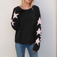 thumbnail image 2 of Ladies Sweaters Star Jacquard Knit Sweaters Pullover Crew Neck Knitted Tops Sweater Black S, 2 of 7