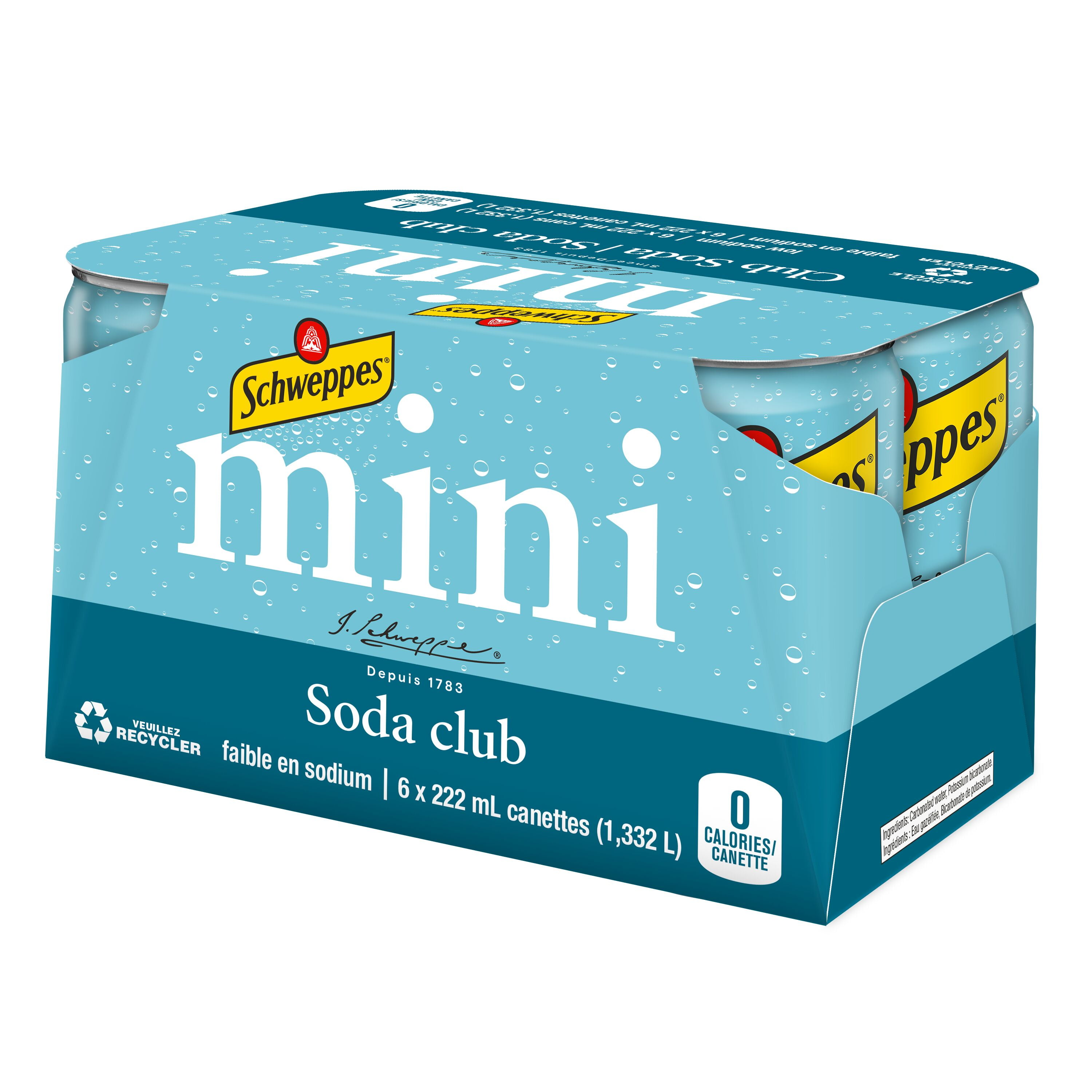 Schweppes Club Soda 6 x 222mL, Mini cans, 6x222mL