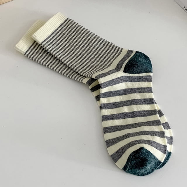 Chaussettes d'Automne et d'Hiver pour Femmes Chaussettes Mi-Mollet à Rayures Chaussettes Chaudes Bas de compression Gris