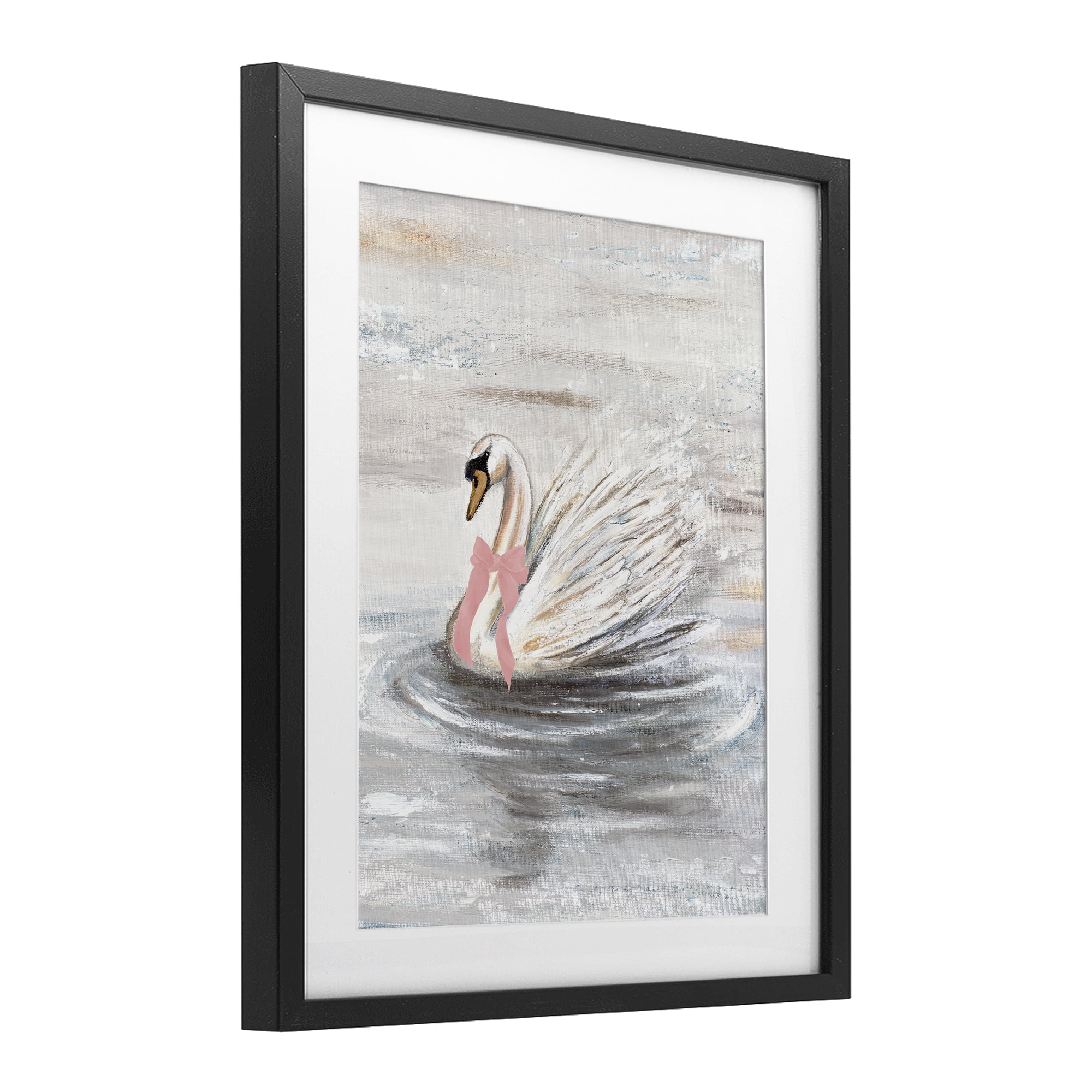 Stupell Industries Swan With Pink Bow & Ripples Black Framed Print Under Glass, design by Patricia Pinto