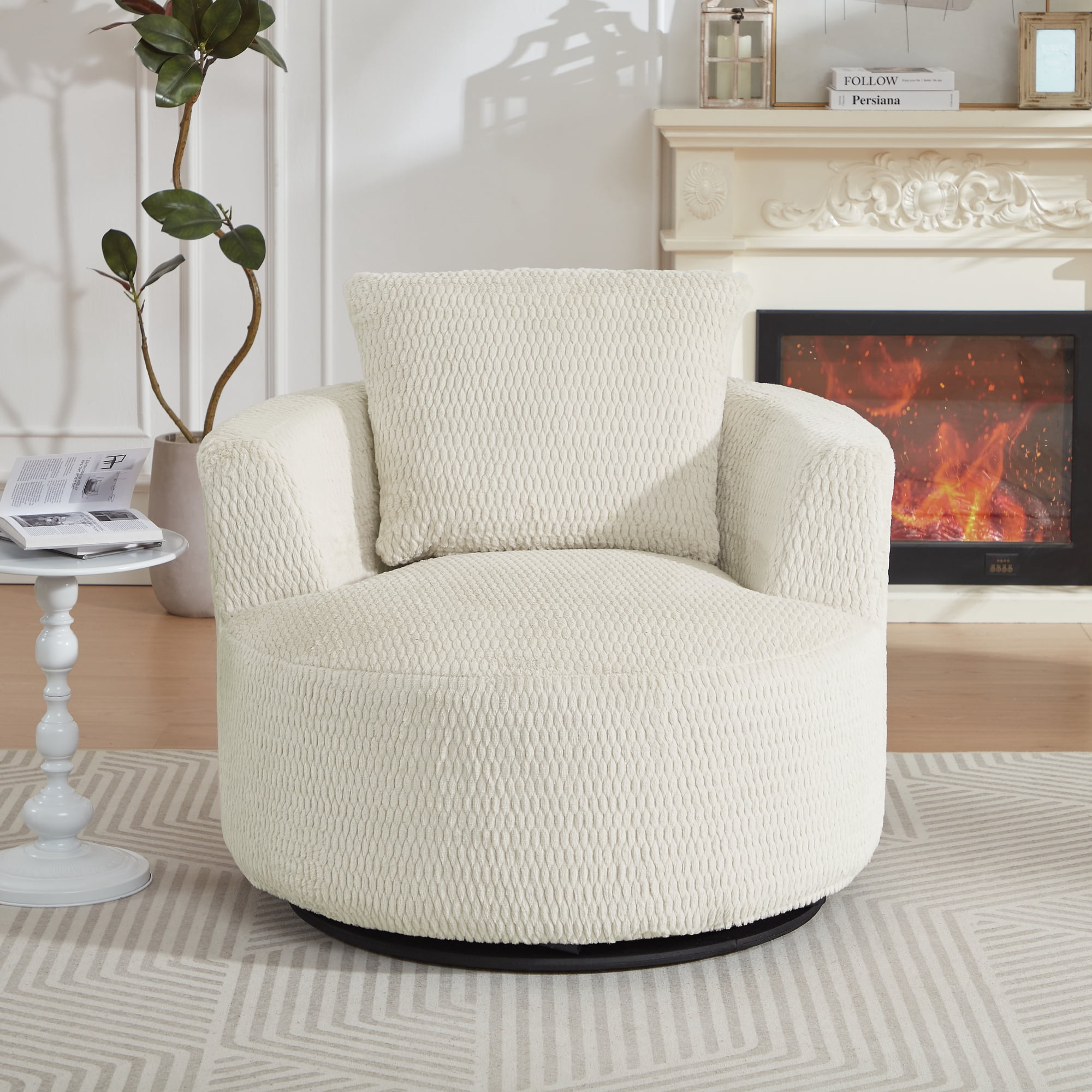 Swivel Accent Chair,360° Barrel Accent Chair,Modern Faux Fur Armchair for Living Room,Office,Apartment,Cream