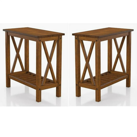 Home Square Quint Contemporary Wood Side Table in Medium Oak - Set of 2
