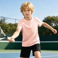 thumbnail image 6 of QHFBli Boys Mesh Crew Neck Tees, Kids Athletic T-Shirts, Lightweight Breathable Tops for Tennis, Running & Casual Wear Pink 8-9 Years, 6 of 9