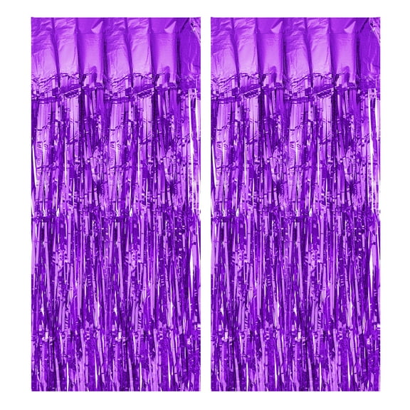 Uxcell 2 Pcs Purple Foil Curtain Backdrop,3.3ft x 8.2ft Tinsel Foil Fringe Curtain
