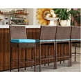 thumbnail image 3 of Patio Stools & Bar Chairs Outdoor Wicker Bar Stools Set of 4 Bar Height Chairs High Back with Footrest Armless Cushion Blue All Weather Patio Seating for Garden Pool Lawn Backyard, 3 of 7
