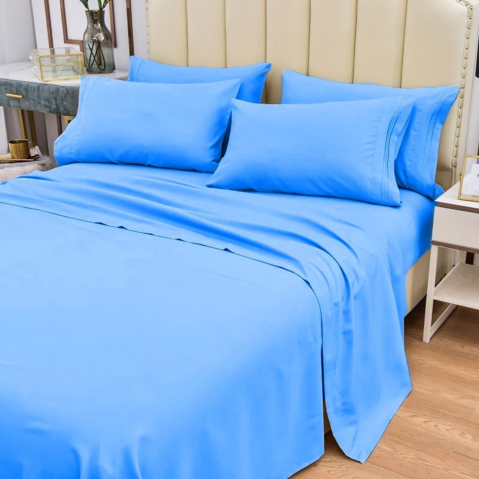 6 Piece Luxury Rayon Made From Bamboo Sheets Set- King Blue Sheets, Softer Than Cotton-Up To 16" Deep Pockets-Wrinkle Free-Extremely Soft Bamboo Derived Rayon Sheets- King,Blue