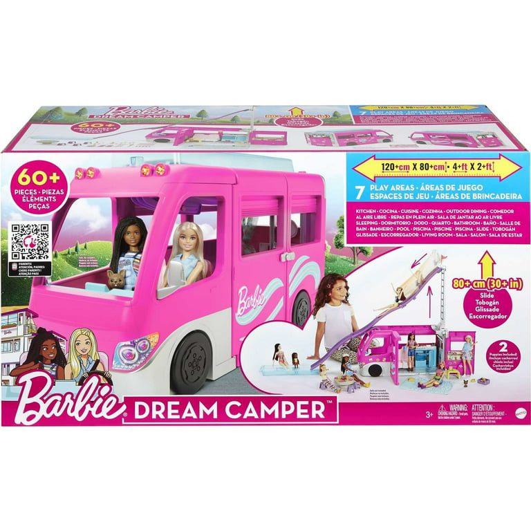 Barbie Camper, Doll Playset with 60 Accessories, 30-Inch-Slide and 7 Play  Areas, Dream Camper
