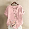 thumbnail image 2 of ZQUUVOU Women's T-Shirt Round-Neck Printed Short Sleeve Button Blouse Pink (2XL), 2 of 4