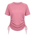 thumbnail image 4 of WAYUTE Womens T Shirts Short Sleeve Rash Guard Round Neck Side Drawstring Ruched Swim Shirt Sun Protection Sporty Top Solid Color T-Shirt Casual Outdoor,Pink,M, 4 of 4
