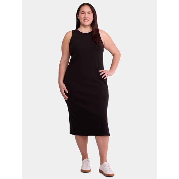 Terra & Sky Women's Plus Size Ribbed Sleeveless Midi Dress, Sizes 0X-5X