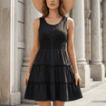 thumbnail image 6 of MLDRA Dresses for Women Summer Dresses Sleeveless Button Down Smocked Ruffle Tiered A Lined Casual Swing Mini Black Dress 2026 Spring, 6 of 7