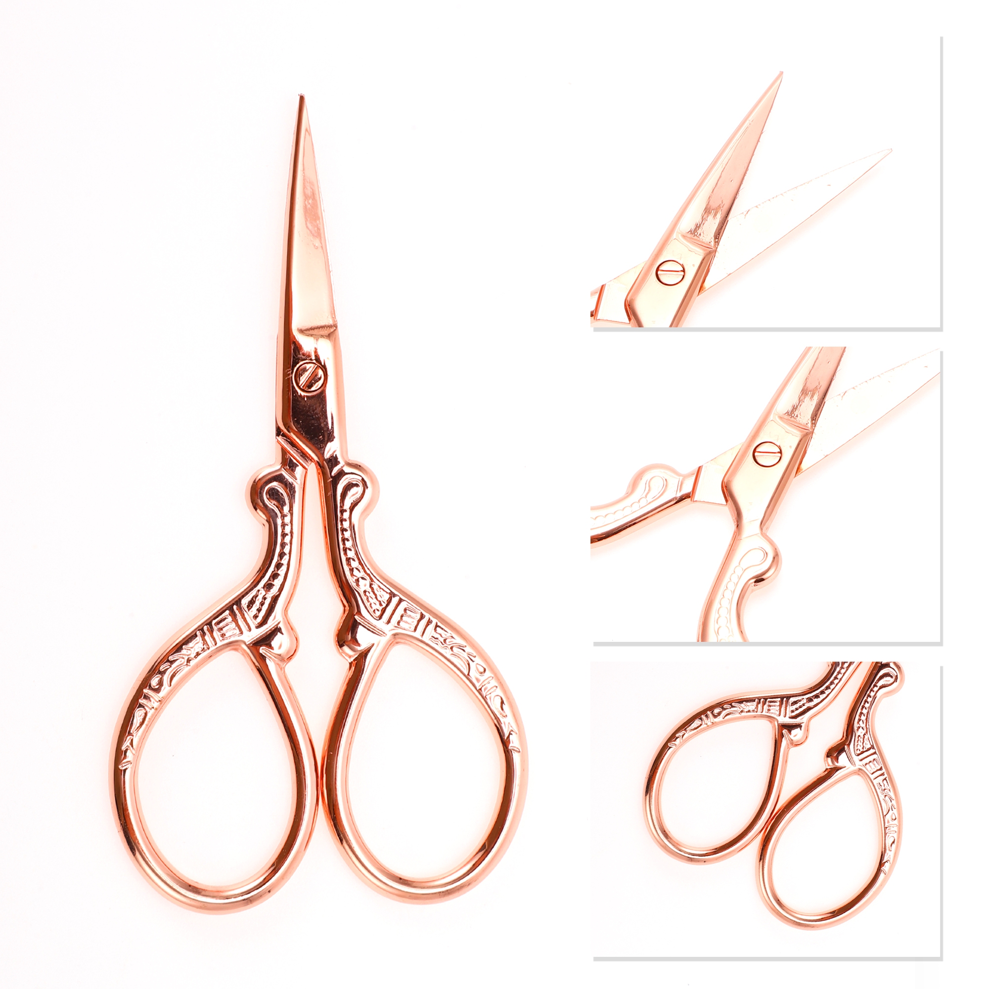 Unique Bargains 1 Pc Embossed Scissors Eyebrow Trimmer Bedroom Rose Gold Tone