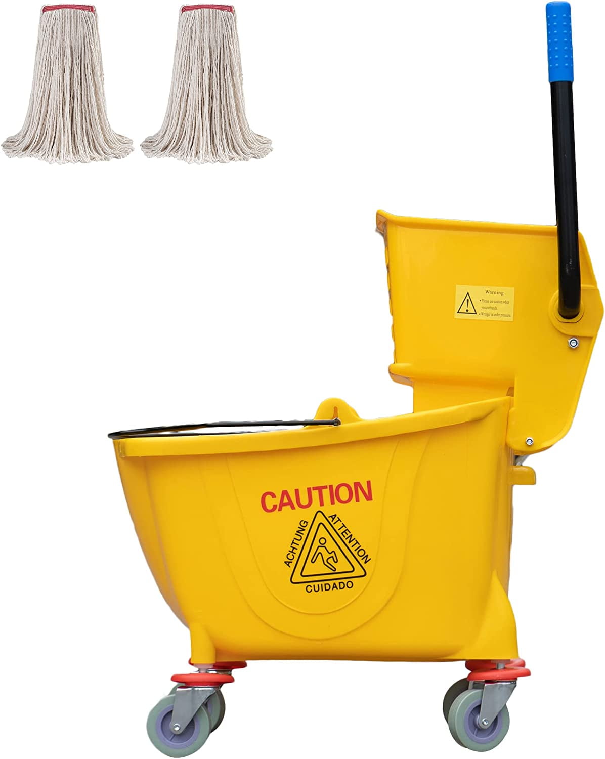 MATTHEW CLEANING Commercial Mop Bucket INCL.2 Pack Mop Head with Side Press Wringer On Wheels