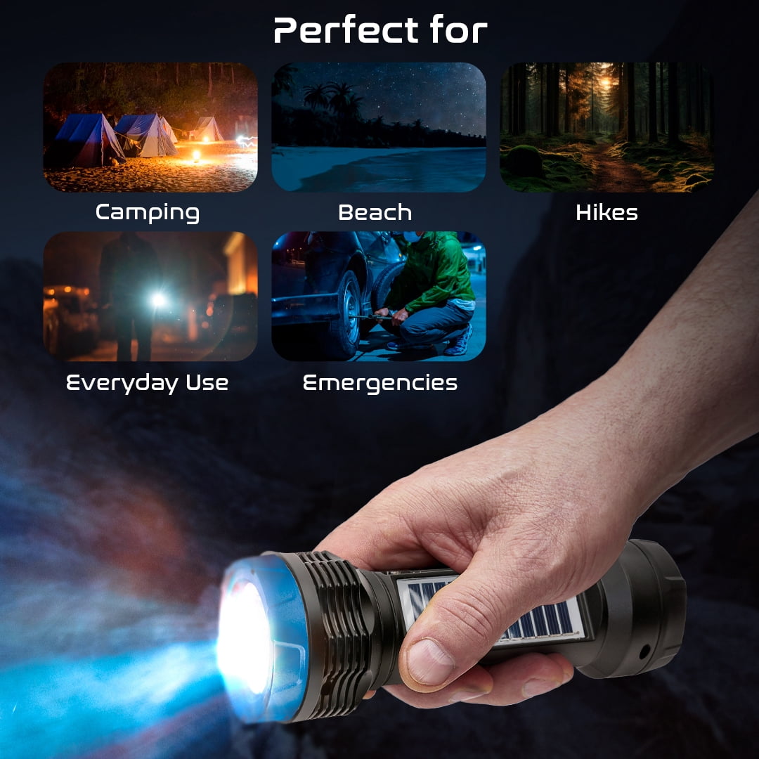 Audiobox FSL-200 Solar Rechargeable Flashlight with Bluetooth Speaker, FM Radio, TWS, and LED Light – Portable for Camping, Hiking, Travel Blue