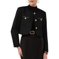 thumbnail image 1 of CHAQUETA CORTA DE TWEED PARA MUJER INSPIRE CHIC, CUELLO REDONDO, CIERRE DE BOTONES, MANGAS LARGAS, BLAZER CORTO DE TRABAJO, TALLA L, NEGRO, 1 of 5