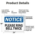 thumbnail image 2 of (2 Pack) Please Ring Bell Twice OSHA Notice Sign 24 Inch X 18 Inch Plastic Sign, Weather Resistant, UV Protected for Workplace, Business, and Construction Site, Made in the USA, 2 of 8