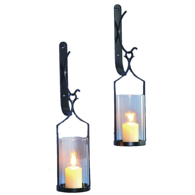 Vägglampa 2-pack smidesjärn 43cm väggljusstake svart ljuslykta blockljus Black