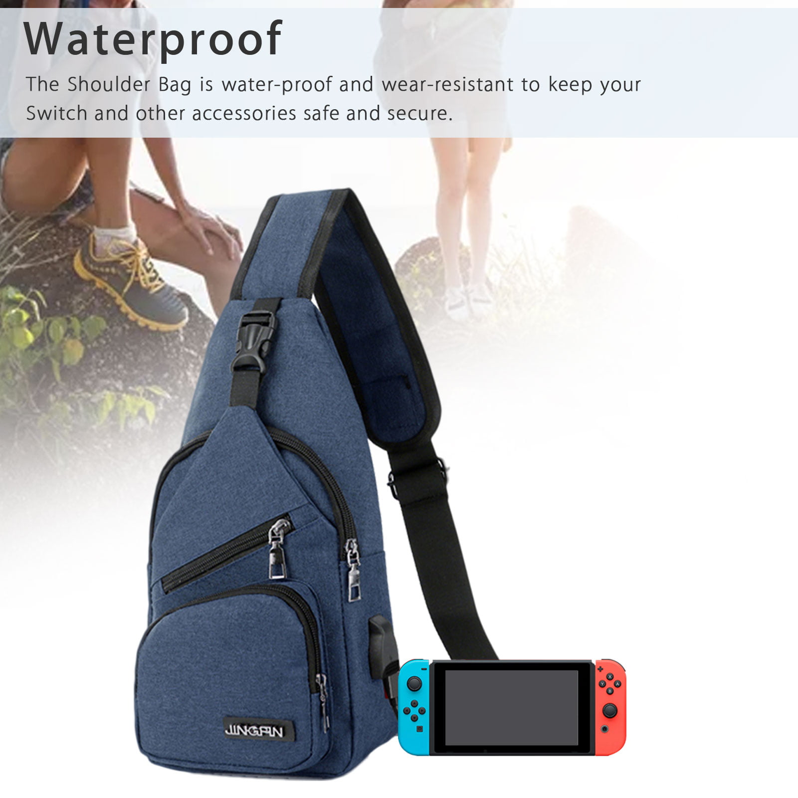 AmHoo Sling Backpack Chest Shoudler Crossbody Bag Waterproof Hiking Daypack for Women and Man with Water Bottle Holder and USB Charging Port-Black 