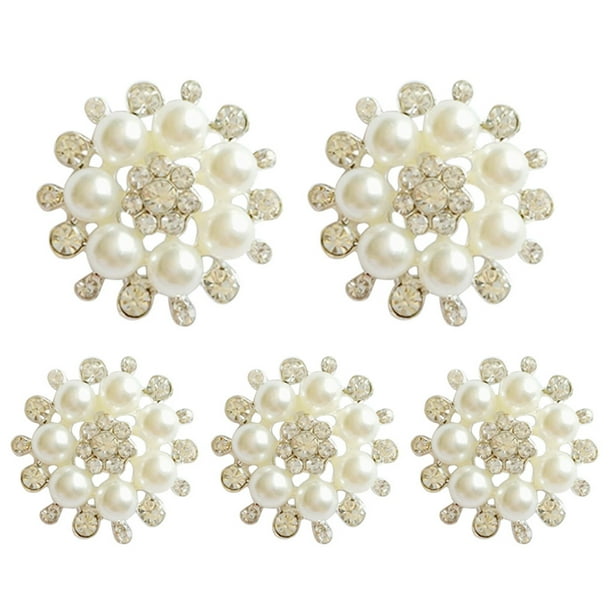 Toystoory Broche de adorno de flor de cristal con botón de perla, accesorios decorativos de aleación de diamantes de imitación, 5 uds. Tela de costura y artesanía