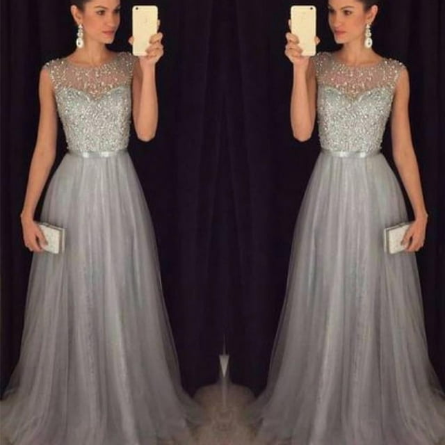 EASTIN Robe de Fête à Paillettes Patchwork Sans Manches à Col Rond Longue avec Ceinture Ajustée Élégante