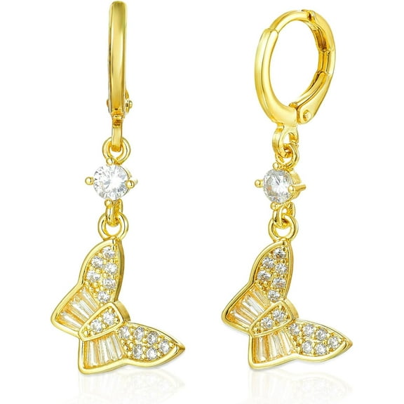 14K Gold Electroplated Women's Dangle Earrings, Cubic Zirconia Hoop Earrings, Hypoallergenic Jewelry for Women[m004]