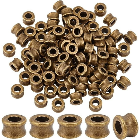 1Set 100Pcs Tibetan Style Alloy European Beads Large Hole Beads Column Antique Bronze 8x5.5mm Hole: 4.5mm