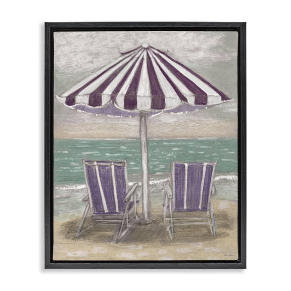 Stupell Industries Transitional Umbrella & Chairs on Beach Black Floating Frame Canvas Art, 17 x 21, by Patti Bishop