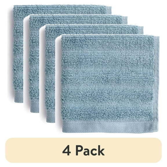(4 pack) Mainstays Performance Cotton Washcloth, Super Soft Quick Dry Fade Resistant, Textured Blue