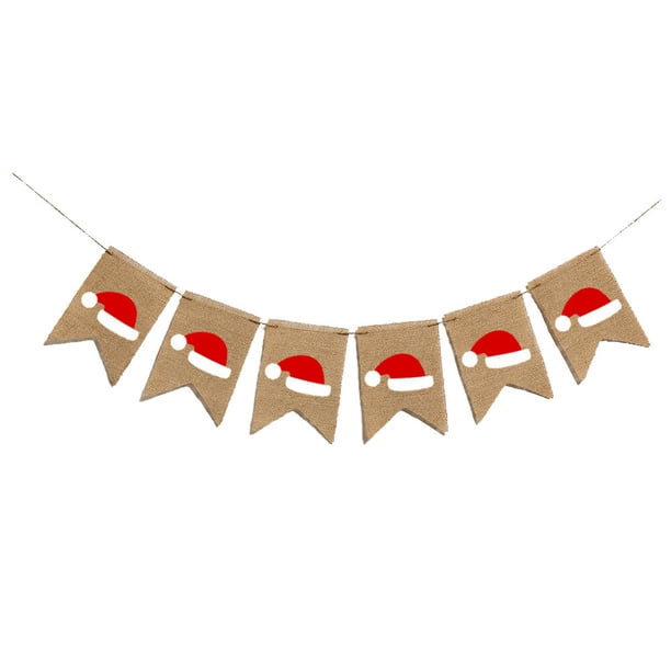 1 pieza decoración navideña creativa sombrero de Navidad Banner de arpillera banderines de fiesta bandera de Navidad para el hogar Oficina colgante de pared Banner