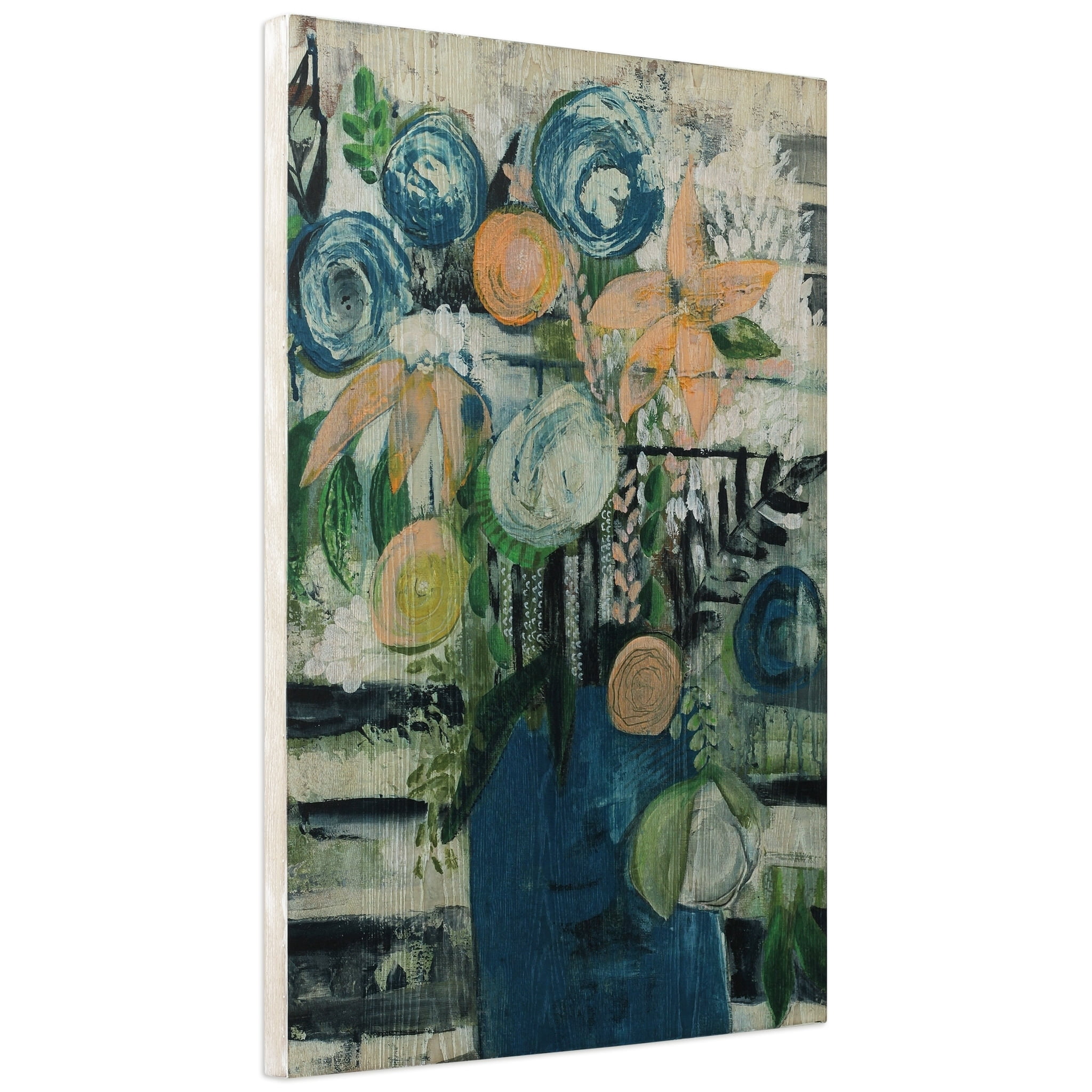 Empire Art Direct Modern Floral Stripe Fine Giclee Printed Directly on Hand Finished Ash Wood Wall Art, 36" x 24", Ready to Hang