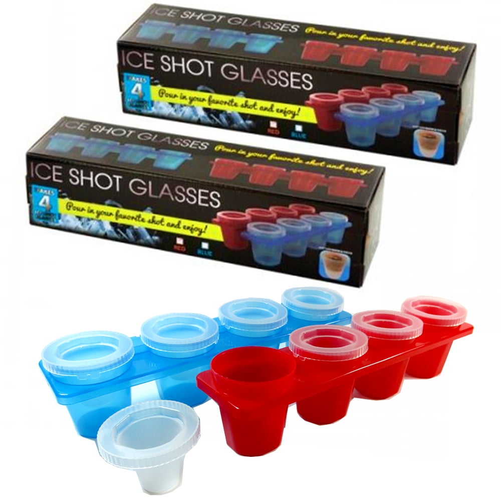 2 X Round Ice Shot Glasses Cube Tray 4 Cup Plastic Mold Cool Jello