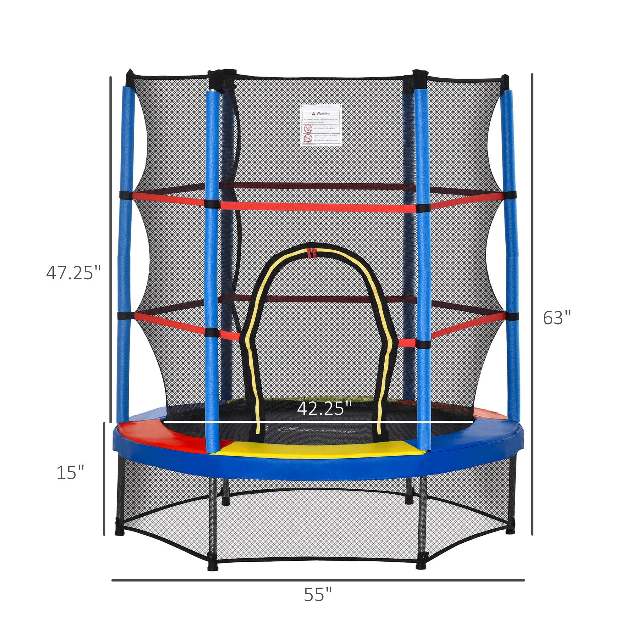 Outsunny 5FT Kids Trampoline with Enclosure Net, Springless, Safety Pad and Steel Frame for Indoor, Toddler Round Bouncer, Mixed Color