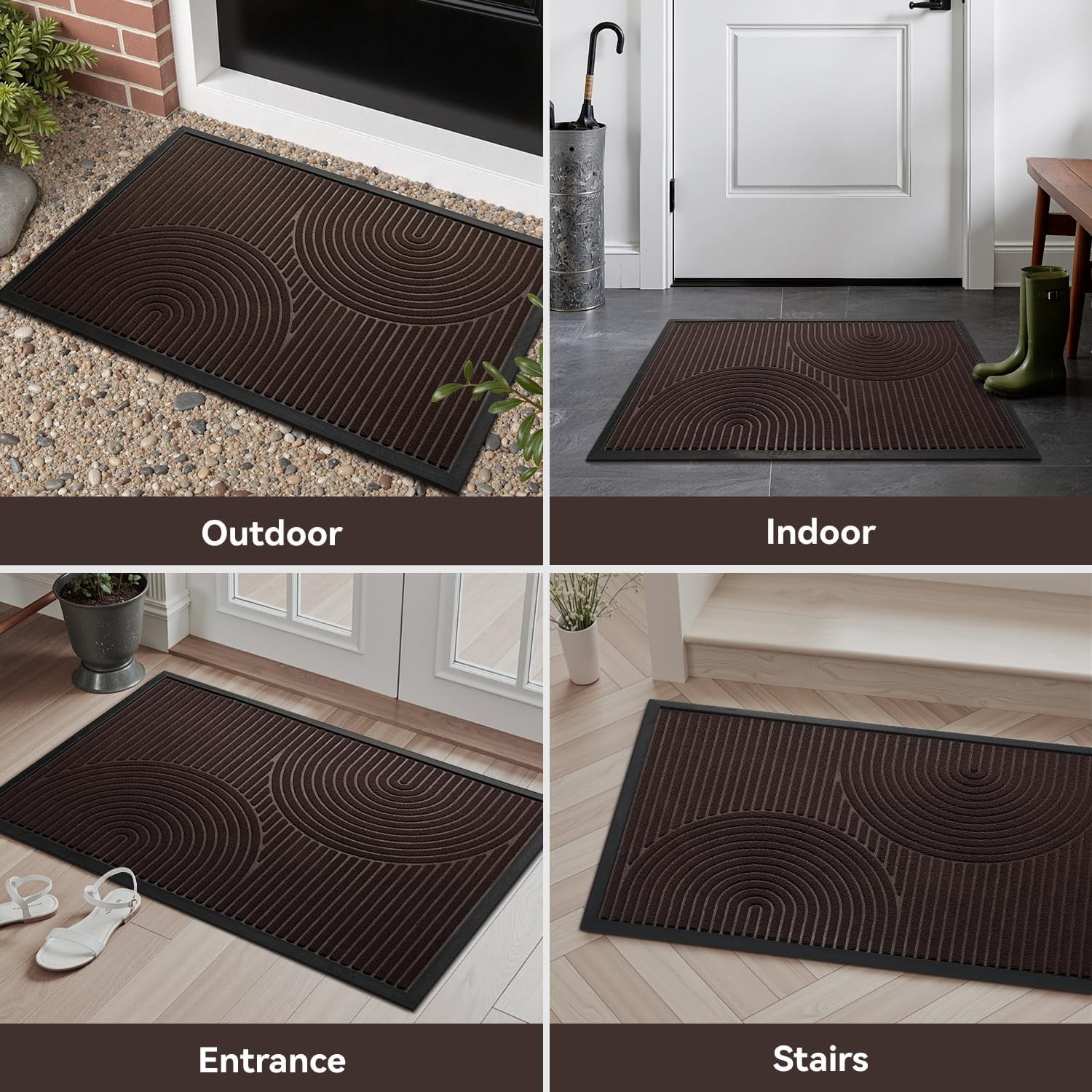 SIXHOME Outdoor Mat 24"x35" Non Slip Front Door Mat Outside Absorbent Rubber Welcome Mat Low Profile Dirt Trapper Indoor Outdoor Doormat Boho Arch Door Mat Outside Thick Entryway Rug Brown